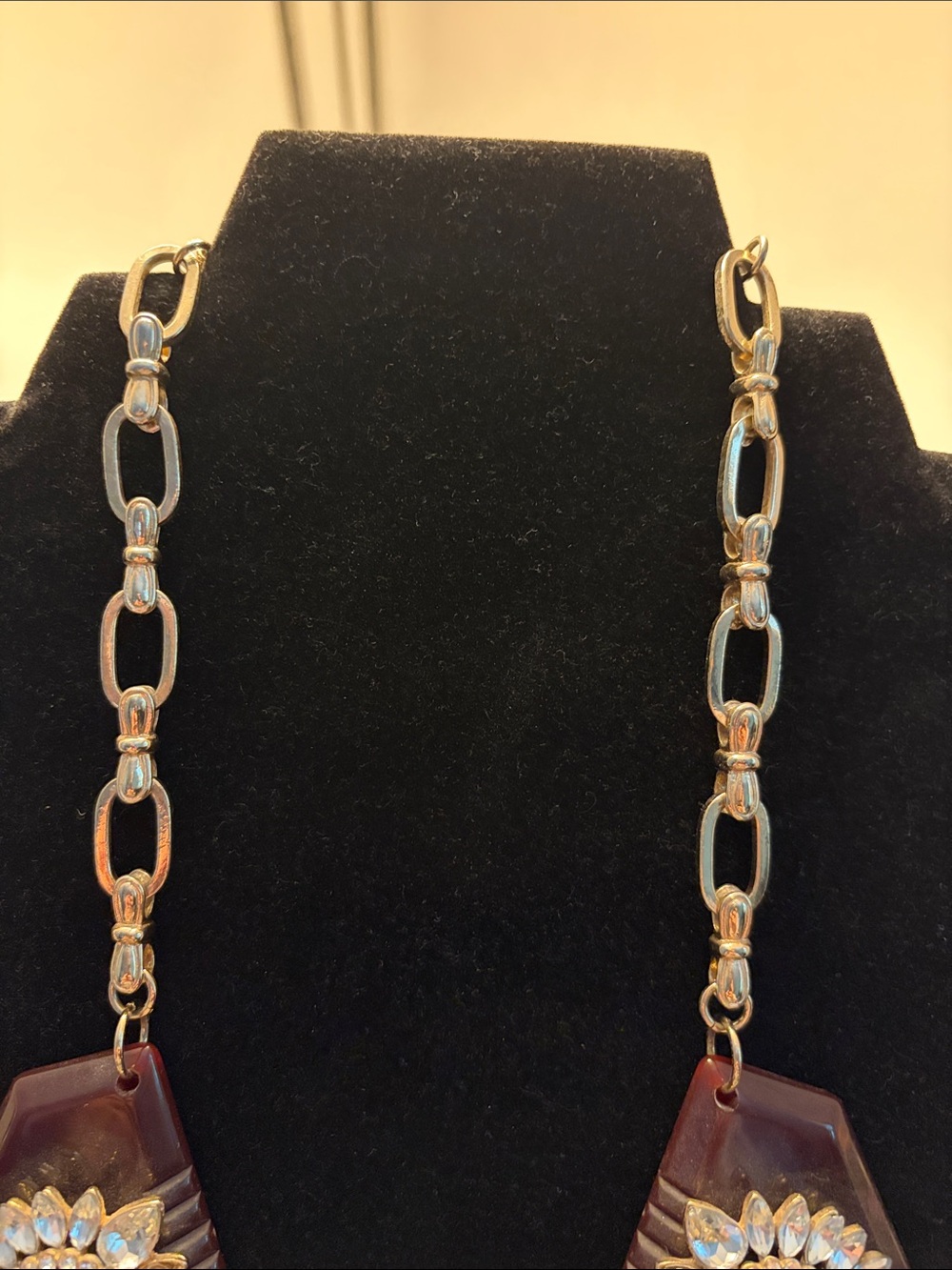 Statement Brown Geometric Crystal Necklace - Picture 3 of 7